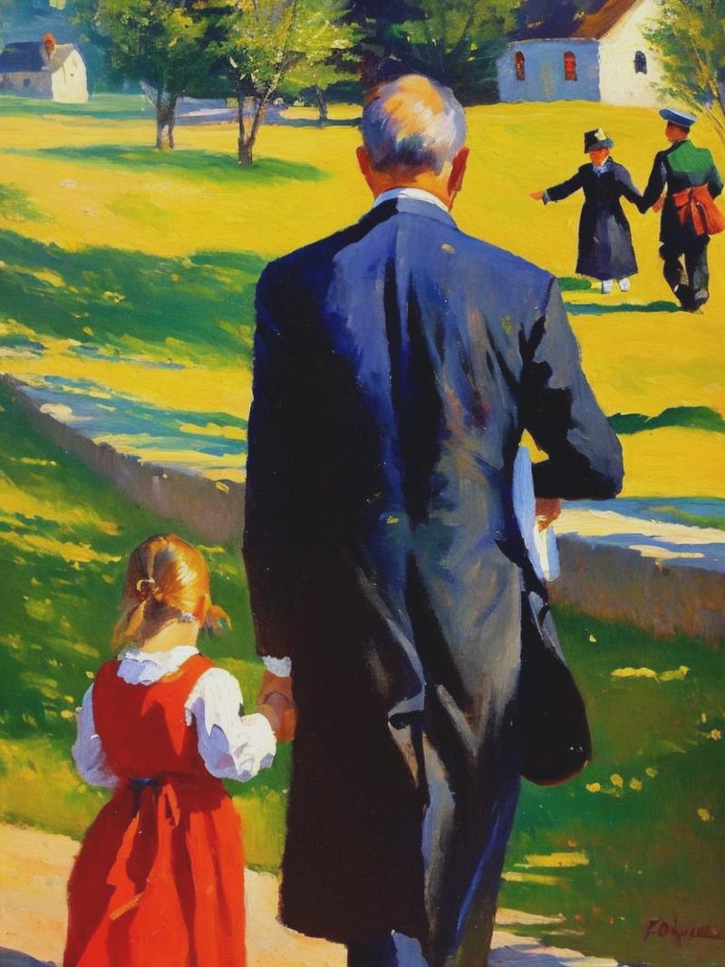 02926-1990745967-impressionist painting worthy of a fine art gallery, a masterpiece, father and children attending church,.png